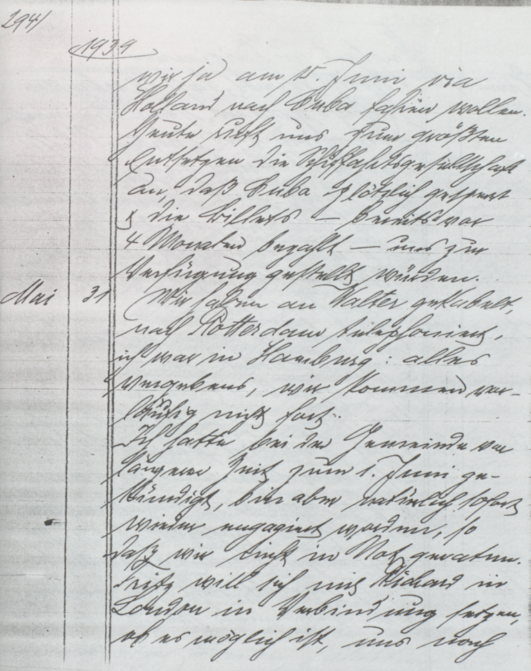 Auszug aus dem Tagebuch von Emil Weiss zum 31. Mai 1939. Stadtarchiv Bielefeld, Bestand 300,8/Sammlung Judaica, Nr. 17