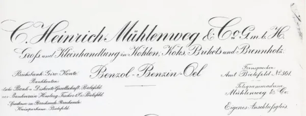 Briefkopf der Firma Heinrich Mühlenweg & Co., bei der die männlichen Sinti während ihres Aufenthalts in Brackwede beschäftigt waren