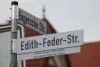 Straßenschild Edith-Feder-Straße, 2025. Stadtarchiv Bielefeld, unverzeichnet.