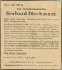 Nachruf von Gerhard Diekmann, Westfälische Zeitung vom 5. April 1960. Stadtarchiv Bielefeld, Bestand 109,3/ Amt für Wiedergutmachung Stadt, Nr. A 40