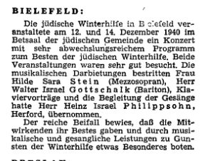 Konzert der jüdischen Winterhilfe in Bielefeld. Archive.org, Jüdisches Nachrichtenblatt vom 31.12.1940.