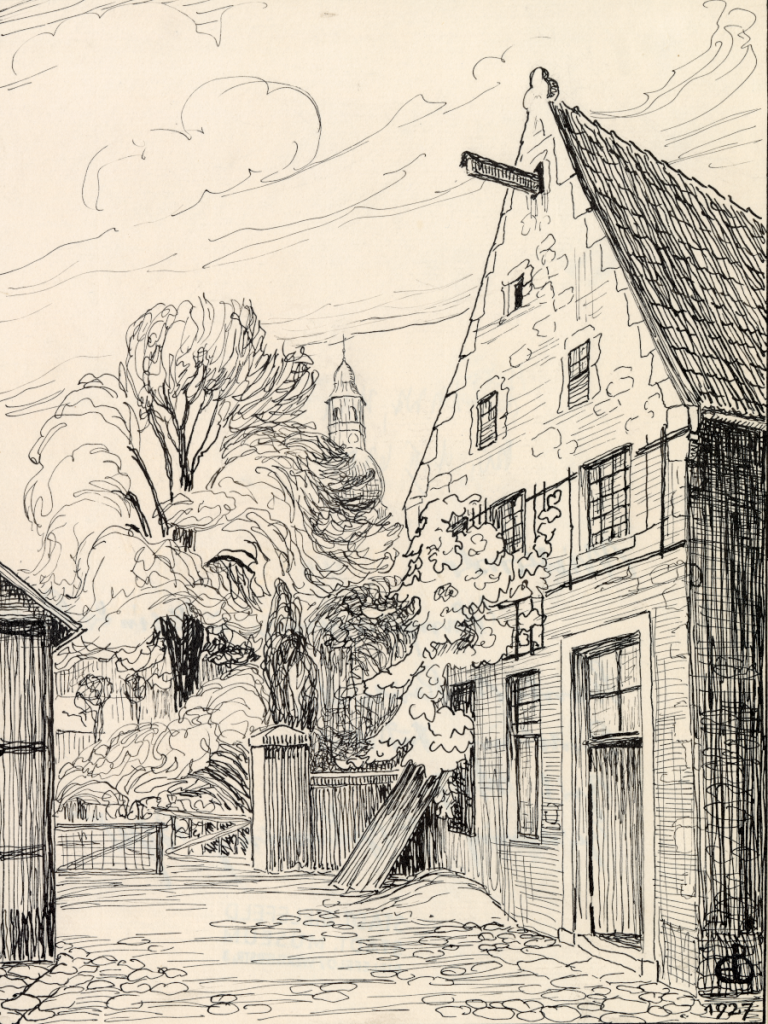 Zeichnung der Hofseite des Hauses Niedernstraße 26 (1927)