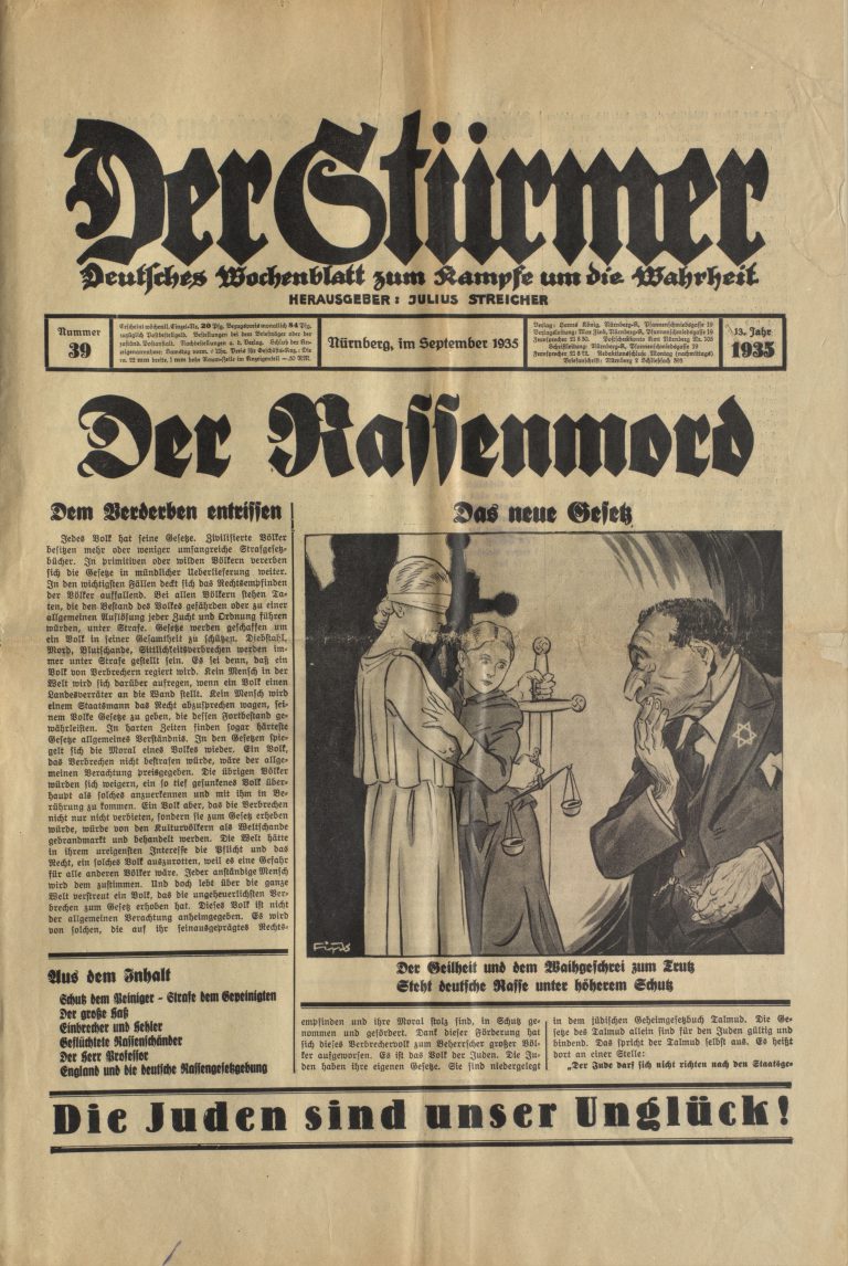 Antisemitisches Hetzblatt „Stürmer“-Ausgabe 39/1935 vom September 1935