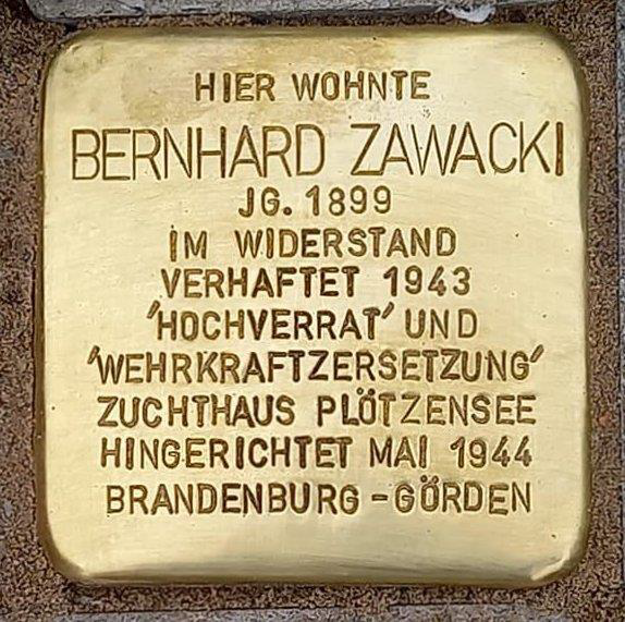 Stolperstein verlegt für „Bernhard Zawacki“ am 08. Juni 2021 in Sennestadt in der Bleicherfeldstr. 16.