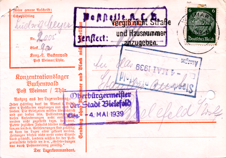 Aus dem KZ Buchenwald meldete Ludwig Meyer den Zwangsvornamen beim Standesamt an.