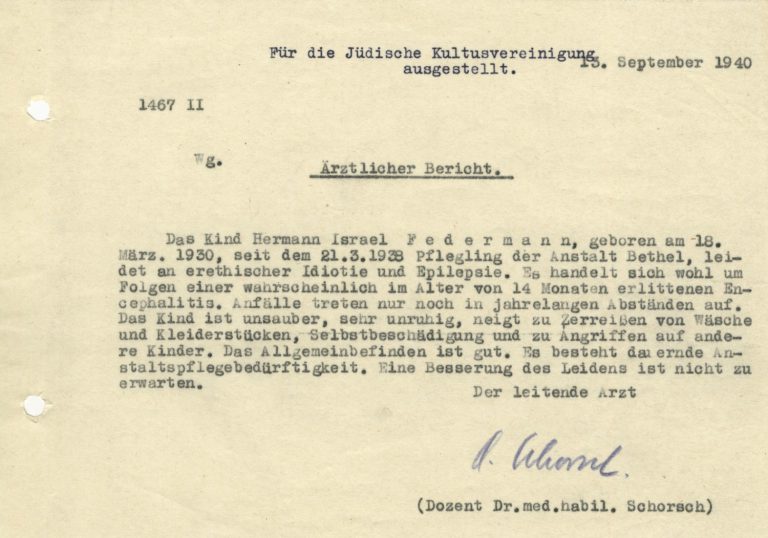 Ärztlicher Bericht vom 13.09.1940 aus der Patientenakte.