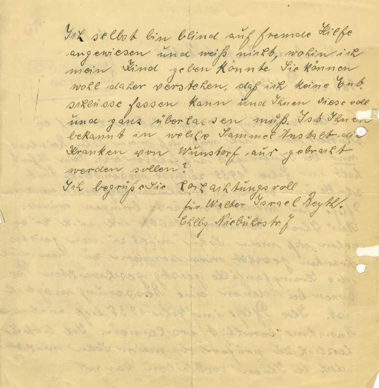 Das Schreiben des Vaters, seinen Sohn Reinhard in Bethel zu belassen vom 16.09.1940 (Rückseite).
