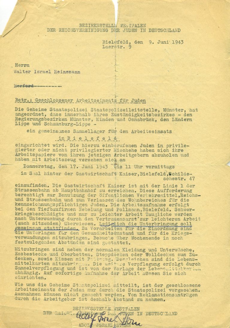 Anordnung zu Einrichtung eines Arbeitslagers in der Gastwirtschaft „Kaiser“, 9. Juni 1943.