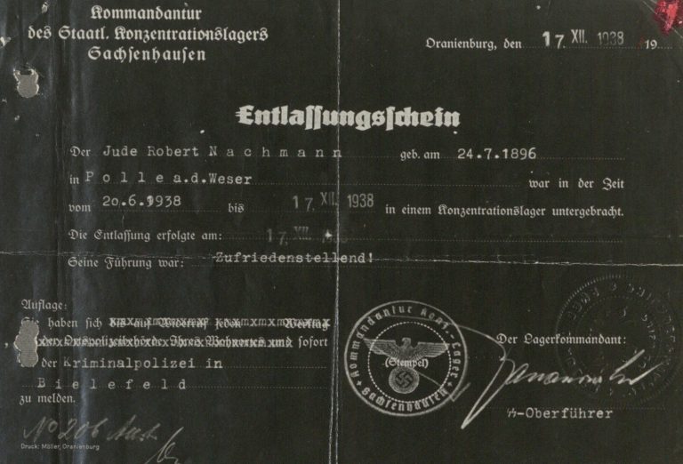 Entlassungsschein KZ Sachsenhausen.