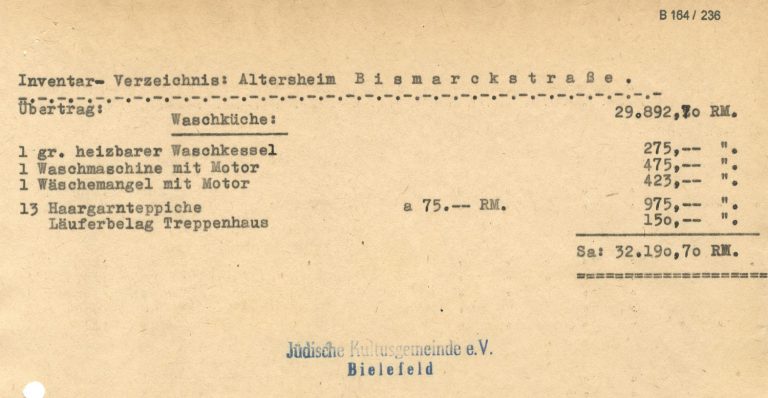 Inventarliste des Altersheims - es war für 40 BewohnerInnen plus Anstaltsleiterin ausgelegt, S. 3.